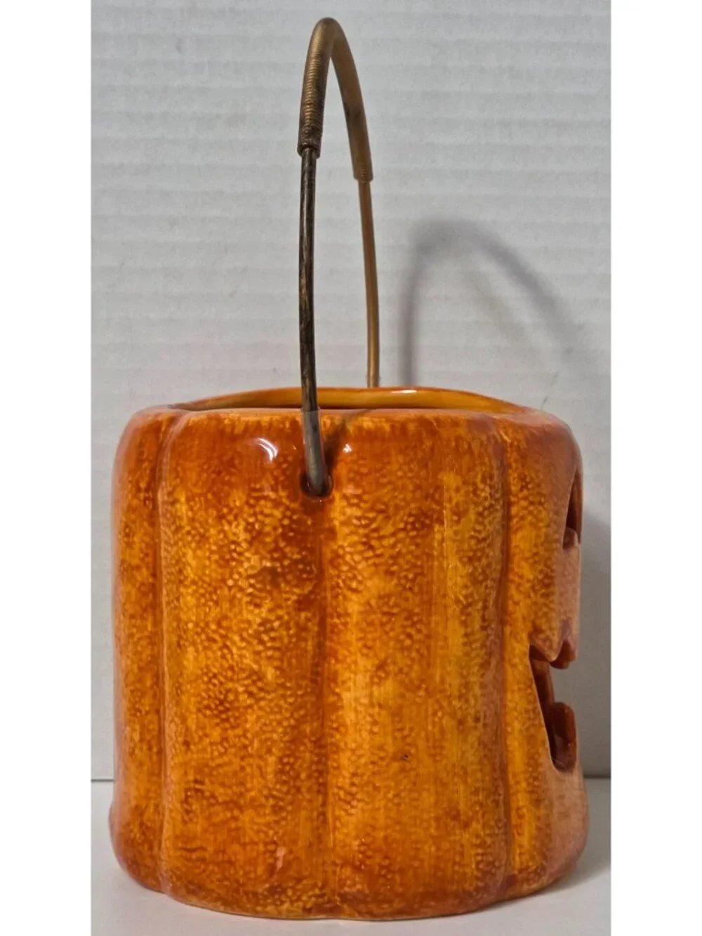 Russ Berrie Jack O Lantern Pumpkin Candle Holder Ceramic Halloween 26652
